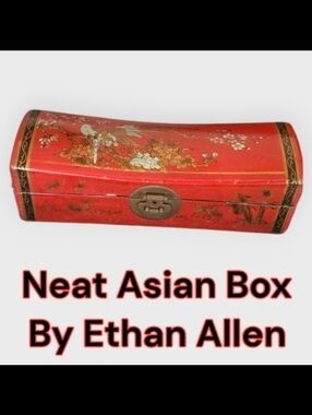 Ethan Allen box home size 16" x 5" Asian Decorative red Gold Black